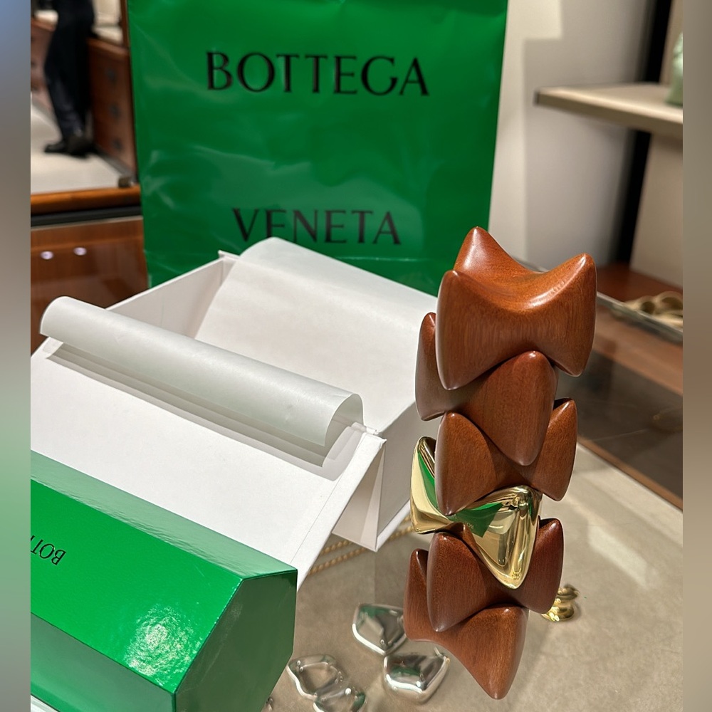 NEW VIP RARE Bottega Veneta Teak&Gold Abstract Stacking Tower Not Sold in Stores